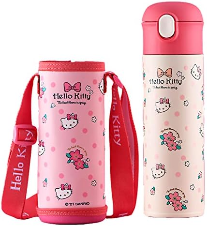 Delícias todos os dias Hello Kitty Aço inoxidável garrafa de água isolada com bolsa rosa 500ml