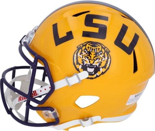 Patrick Queen LSU Tigers autografou o capacete de réplica de Riddell Speed ​​Campeões de futebol da faculdade com inscrição 19 campeões