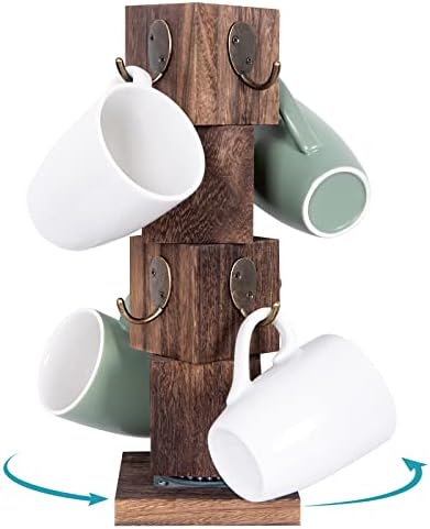 Bluegift girated Coffee Canejador de canecas de café com turnos de 360 ​​graus, árvore de caneca de madeira sólida rústica com 8 ganchos,