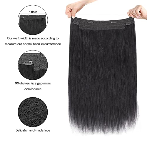 Extensões de cabelo da linha transparente Sassina com cabelo humano com fio milagroso invisível 1 jato preto 16 polegadas 100 gramas
