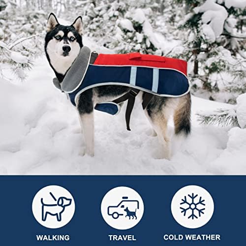 Casaco de cão de inverno joyelf, jaqueta de cachorro impermeável reflexiva com cinto de tração de arnês, tamanho de cachorro de cães de tamanho ajustável vestido de cachorro quente para cães médios a grandes - tamanho grande