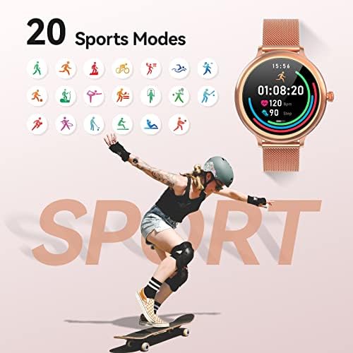 Riversong SmartWatch para mulheres, Activity Fitness Tracker com freqüência cardíaca e monitor de sono, tela de toque completo Pedômetro IP68 Sport à prova d'água Relógio compatível com Android & iOS, 2 tiras