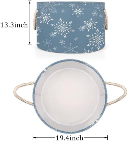 Christmas Snowflake Blue 001 grandes cestas redondas para cestas de lavanderia de armazenamento com alças cestas