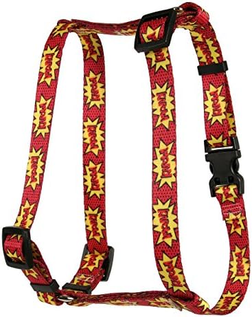 Design de cachorro amarelo Kapow Roman Style H Harness 1 de largura e se encaixa em circunferência torácica de 20 a 28, grande