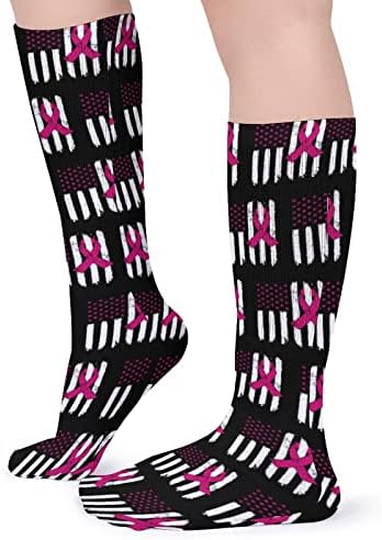 Consciência Ribbon Cancer de mama Esportes de meias de tubo quente meias altas para homens homens administrando festa casual