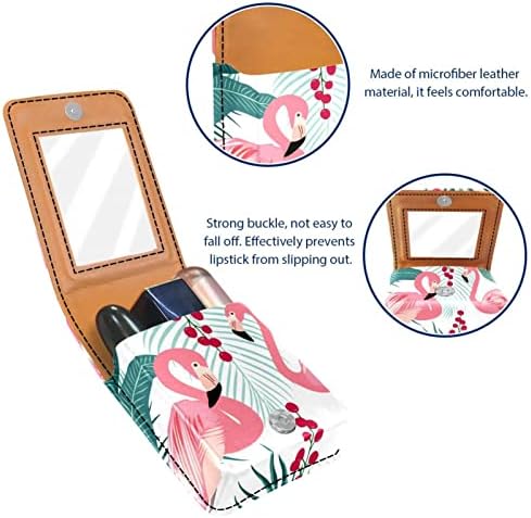 Caixa de batom de batom de viagem Guerotkr, saco de maquiagem portátil de batom com espelho, padrão de folhas de animais
