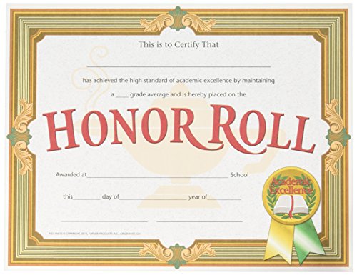Certificado de rolo de honra da Hayes School Publishing, 8-1/2 x 11 pol., Papel, pacote de 30, tinta azul, micro-ponta 0,5 mm