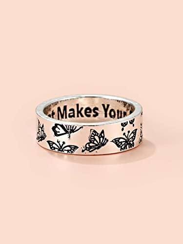 Anéis para mulheres Butterfly & Slogan Graphic Ring