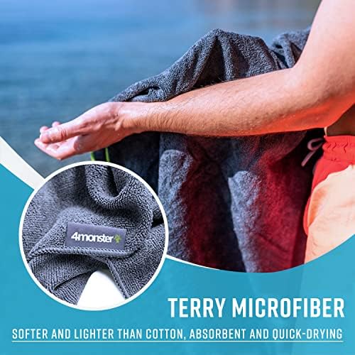 4Monster 4 Pack Microfiber Banho Toalha de camping Toalha de nadar esportiva de toalha com bolsa de acessórios, seco rápido