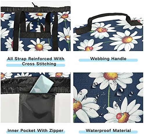 Daisy Flower Laundry Bag Mackpack de lavanderia pesada com alças de ombro e alças de viagem Bolsa de roupa com tração de tração de tração Organizador de roupas sujas para o dormitório da faculdade e apartamento