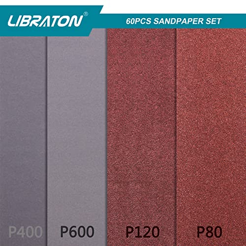 Lixa 60pcs, papel de areia, variedade de lixa de 80/120/400/600grit, lixa variada para madeira, 80/120/400/600
