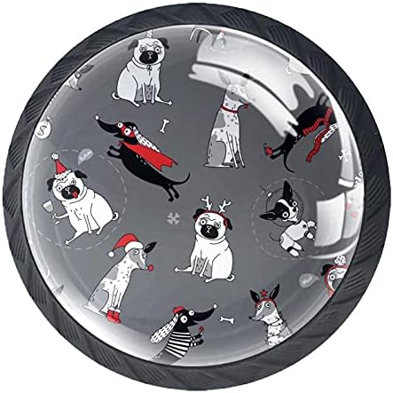 Gaveta redonda de tyuhaw puxa manuseio cinza cachorro fofo com impressão de chapéu de natal com parafusos para armários
