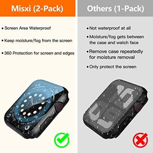 Misxi [2 pacote] Capa dura preta à prova d'água com vidro temperado compatível com Apple Watch Series 6 SE Série 5 Série 4 40mm, capa protetora durável e ultrafina para iWatch protetor de tela