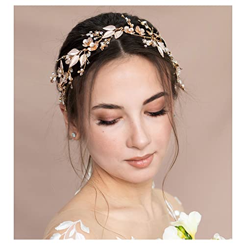 SweetV ferez de casamento feita à mão para acessórios de cabelo da noiva, folhas de noiva da folha de flores Rose Gold Wedding Hair Pedaçam