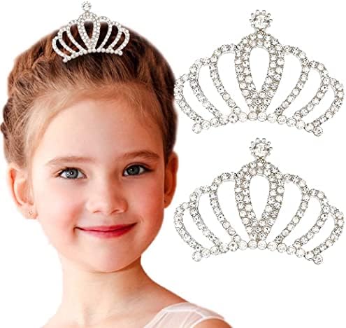 Kilshye Silver Girls Tiaras Combs Princess Crystal Tiara Haircomb 2pcs Rhinestone Crowns Crowns Acessórios para crianças