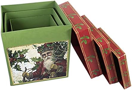 A Olde World Woodland Santa Christma Square Nesting Gift Box Conjunto de 3
