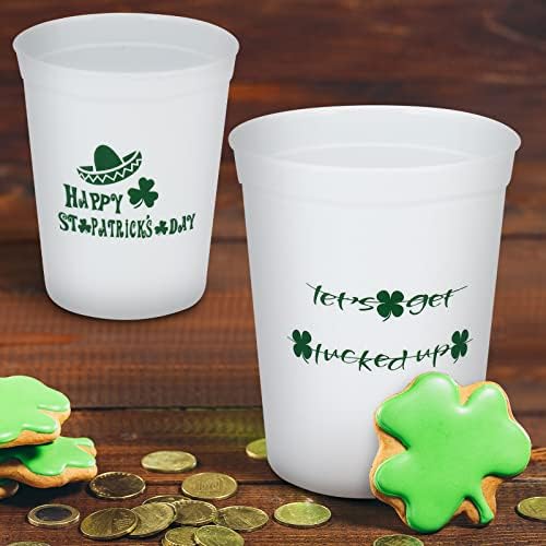 Copas de festas descartáveis ​​de St. Patrick Day - 12 copos reutilizáveis, xícaras de estádio de 16 onças, '' feliz dia de