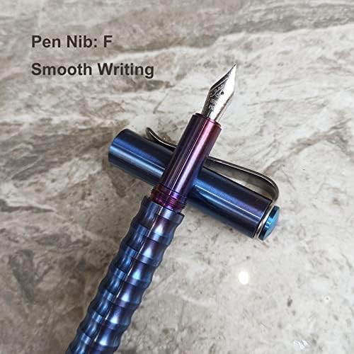 Caneta -tinteiro de titânio de duffire para escrever fino pontilhado com clipe, caneta de escritório recarregável para homens e mulheres, caneta artesanal de assinatura