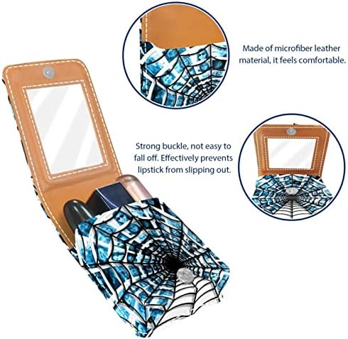 Caso de batom de batom de viagem Guerrotkr, saco de maquiagem portátil de batom com espelho, abstrato geométrico de arte azul