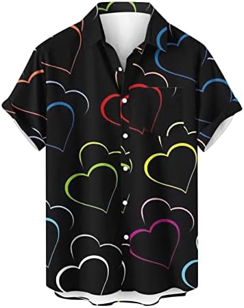 Camisetas para homens do Dia dos Namorados Impressa uma camisa de bolso casual Pocket Pocket Pocket Pocket Bloups Hawaiian Bloups