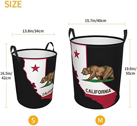O organizador de brinquedos circulares de lavanderia de bandeira estadual da bandeira do estado da Califórnia, cesto de brinquedos circulares, cesto dobrável para o quarto de banheiro