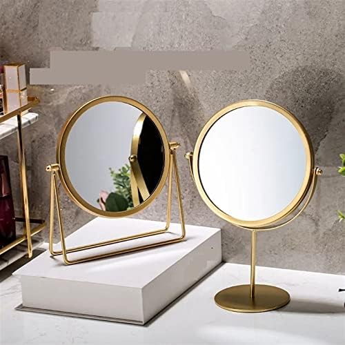 Amabeahzj maquiagem espelho espelho espelho leve luxo retro europeu metal dourado home desktop desktop quadrado espelho redondo