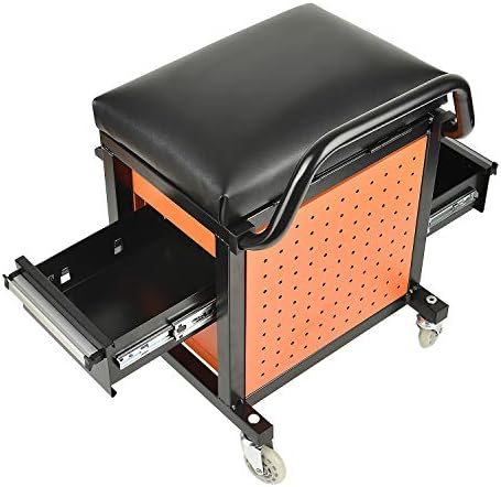AA041® Creeper de serviço pesado acolchoado com armazenamento extra, cadeira de mecânica de capacidade de 300 libras com gavetas, cadeira de caixa de ferramentas laranja com 4 peças 2-1/2 Cutters giratórios