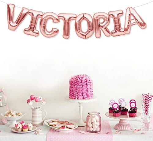 Partyforever Victoria Balão Banner Big 16 polegadas Rose Rose Gold Foil Balloons Nome de cartas para mulheres e meninas