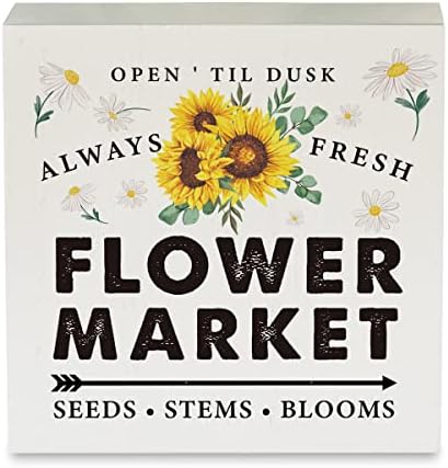 Country Sunflower Daisy Wood Box Sign Flowers Market Caixa de madeira Placa Decorativa Bloco Decorativa para a Decoração da Mesa da
