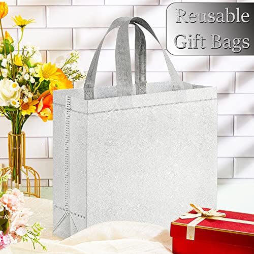 48 sacolas reutilizáveis ​​para presentes com sacola metálica com alças sacos de presente glitter Bling não tecidos