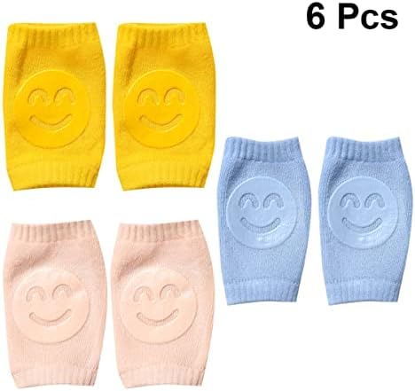 Toddmomy 6Pairs deslizam Kneepad Criandlers Color respirável+Rastreamento amarelo Belra algodão Baby Segurança de algodão ajustável