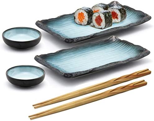Feliz vendas HSST-6CDTQDR 6 PC PC Japanese Sushi Plate Dinnerware Set Ocean Green, turquesa