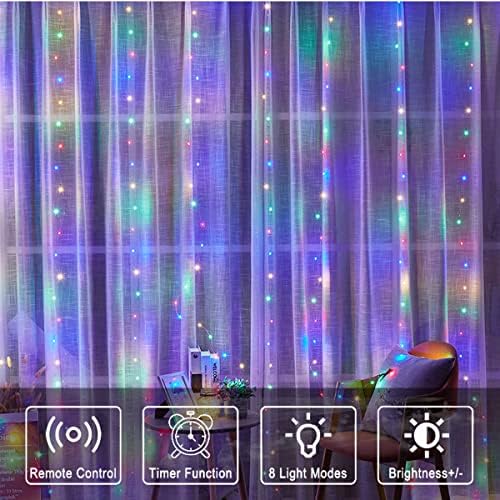 Luzes de cortina USB alimentado com remoto, 200 LED 9,8 pés x 6,6 pés de fio de cobre Luzes de janela de água 8 modos, luzes de fada para decoração de parede de casamento de quarto interno de quarto interior