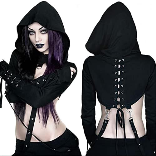 Hoodie de top gótica para mulheres preto sexy camisa gótica