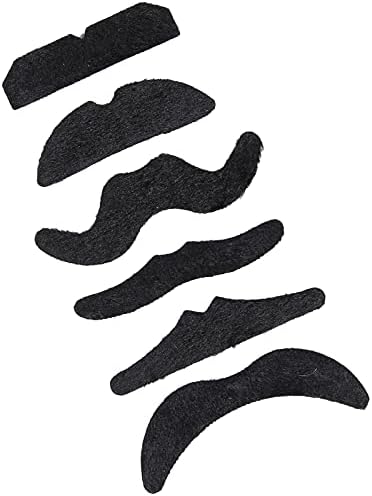 6pcs bigodes falsos, auto adesivo de bigode de barba autônoma preto para festas e performance de máscaras