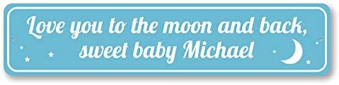 Amo você para a lua e de volta doce sinal de bebê, nomes infantil Berçário de boas -vindas em casa decoração de alumínio recém -nascido - 6 x 24