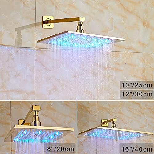 Sistema de chuveiro LED com bico de banheira Sistema de chuveiro de chuva quadrado com conjunto de chuveiro portátil, instalação de teto Torneira de chuveiro de ouro, 10 polegadas