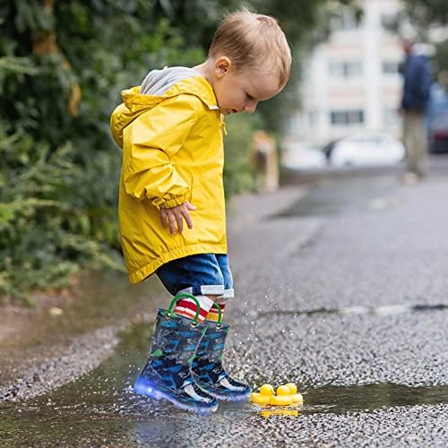 Dksuko Toddler Light Up Botas de chuva Botas de borracha com alças fáceis.