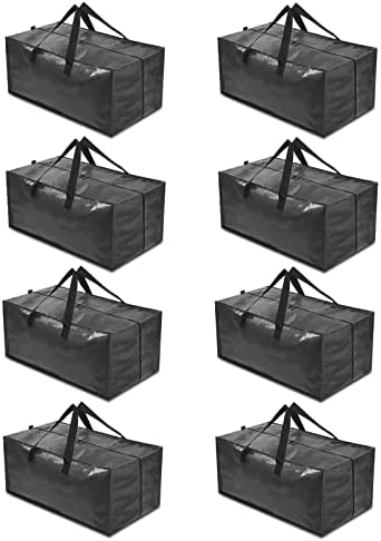Rihim Moving Bags 90L - 8 sacos de armazenamento pretos pesados ​​para roupas para roupas - sacos de embalagem com tiras de mochila alças fortes zíperes - faculdade viajando de armazenamento de Natal de Natal Tootes movendo
