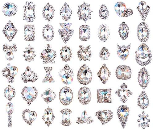 48pcs 3d luxunhão unhas de unhas stromstones diamantes unhas de vidro cristal de metal jóias pedras para trabalhos de obra de unhas de diy design de decoração de jóias