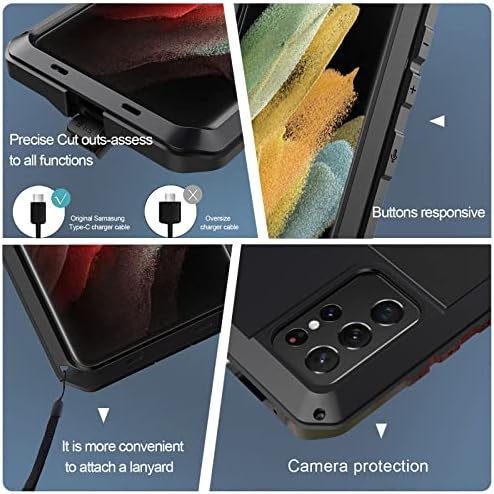 Caso para o Samsung Galaxy S22/S22+/S22 Ultra, suporta protetor de tela interno de carregamento sem fio Protetor de tela Militar