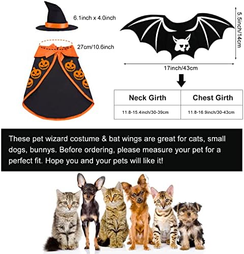 Trajes de gatos roupas de gato asas de morcego bruxa chapéu de bruxa capa 3 pcs traje de pet de pet para gatos para gatinhos de cachorro de cachorro roupas de cachorro para roupas de cachorro para halloween