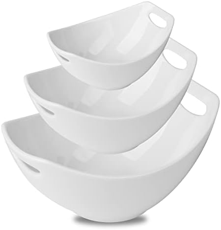 Gomakren Porcelain Serving Bowl Conjunto com alças conjunto de 3, servir pratos de salada tigela de tigela de tigela para entretenimento,