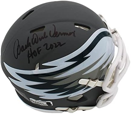 Dick Vermeil assinou o Mini Capacete da Philadelphia Eagles AMP NFL com inscrição “HOF 2022” - Mini capacetes autografados da NFL