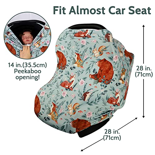 Capa do assento do carro para bebês e inserção de assento infantil, cobertura de enfermagem em múltiplos usuários, suporte de cabeça de carro para meninos, animais da floresta
