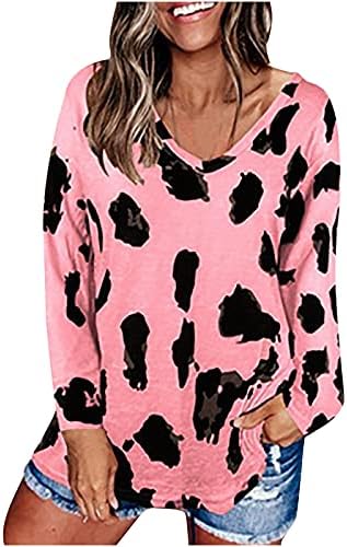 Camiseta de moda para matéria de moletom de manga longa para mulheres impressão de leopardo a leopardo