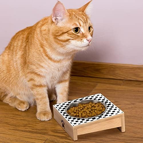 Tigela de gato preto e branco quadrado, tigela de estimação aumentada, proteja a coluna do animal de estimação e faça os gatos confortáveis ​​anti-vomitantes