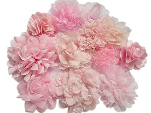 Xixiboutique 12pcs Chiffon Flower Fabric for Girls Faras de cabeceira Bow Bows, artesanato, decoração de festa