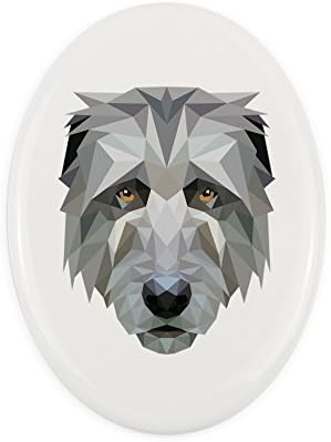 Caminhão de Wolfy Irish, placa de cerâmica de lápide com uma imagem de um cachorro, geométrico