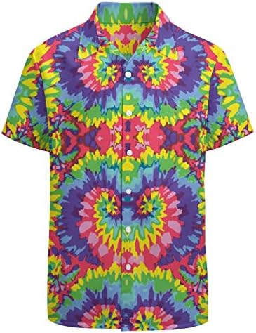 TIY Dye corante colorido abstrato casual de manga curta botão para baixo de camisa de camisa de camisa de praia para homens